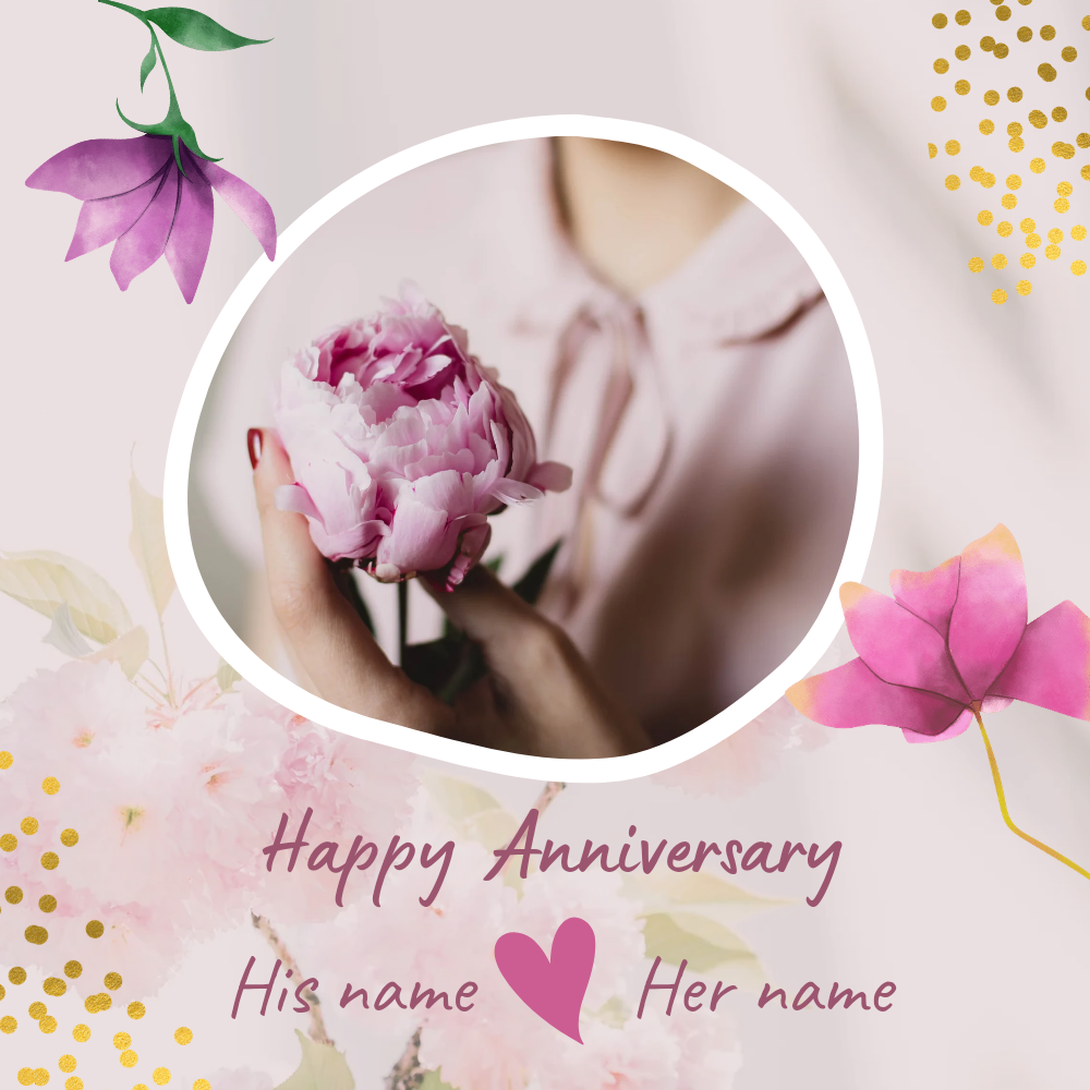 Wedding Anniversary Name Art With Couple Photo Frame - MyNameArts