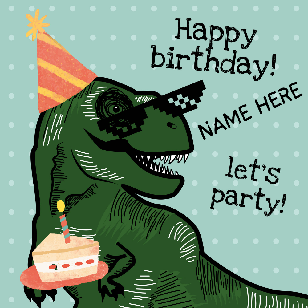 Dinosaur Theme Happy Birthday Wish Card With Custom Name