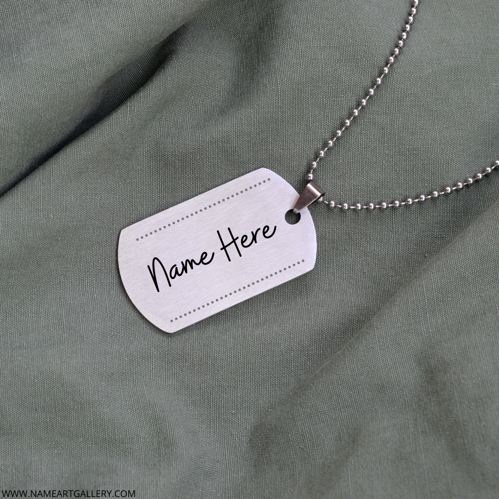 Write Name on Silvery Military Beads With Dog Tag