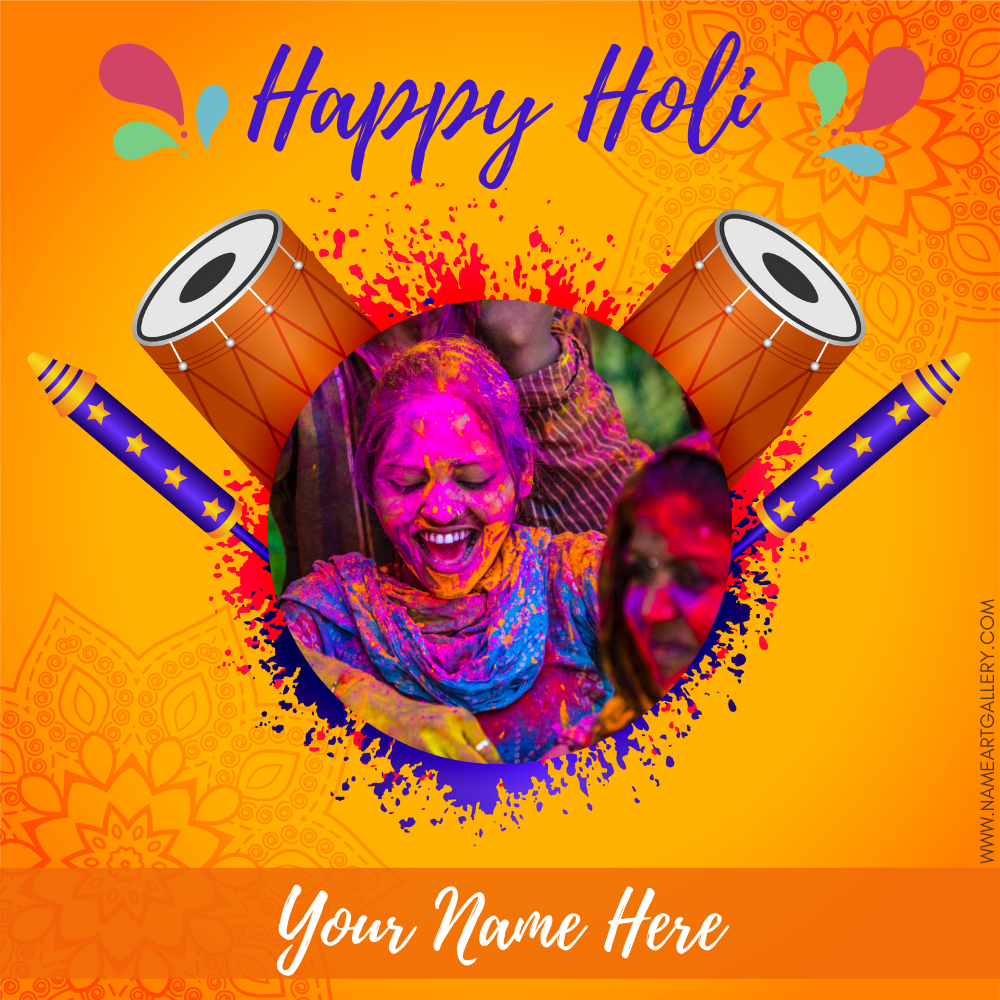 Holi Festival Photo Frame Greeting With Custom Name
