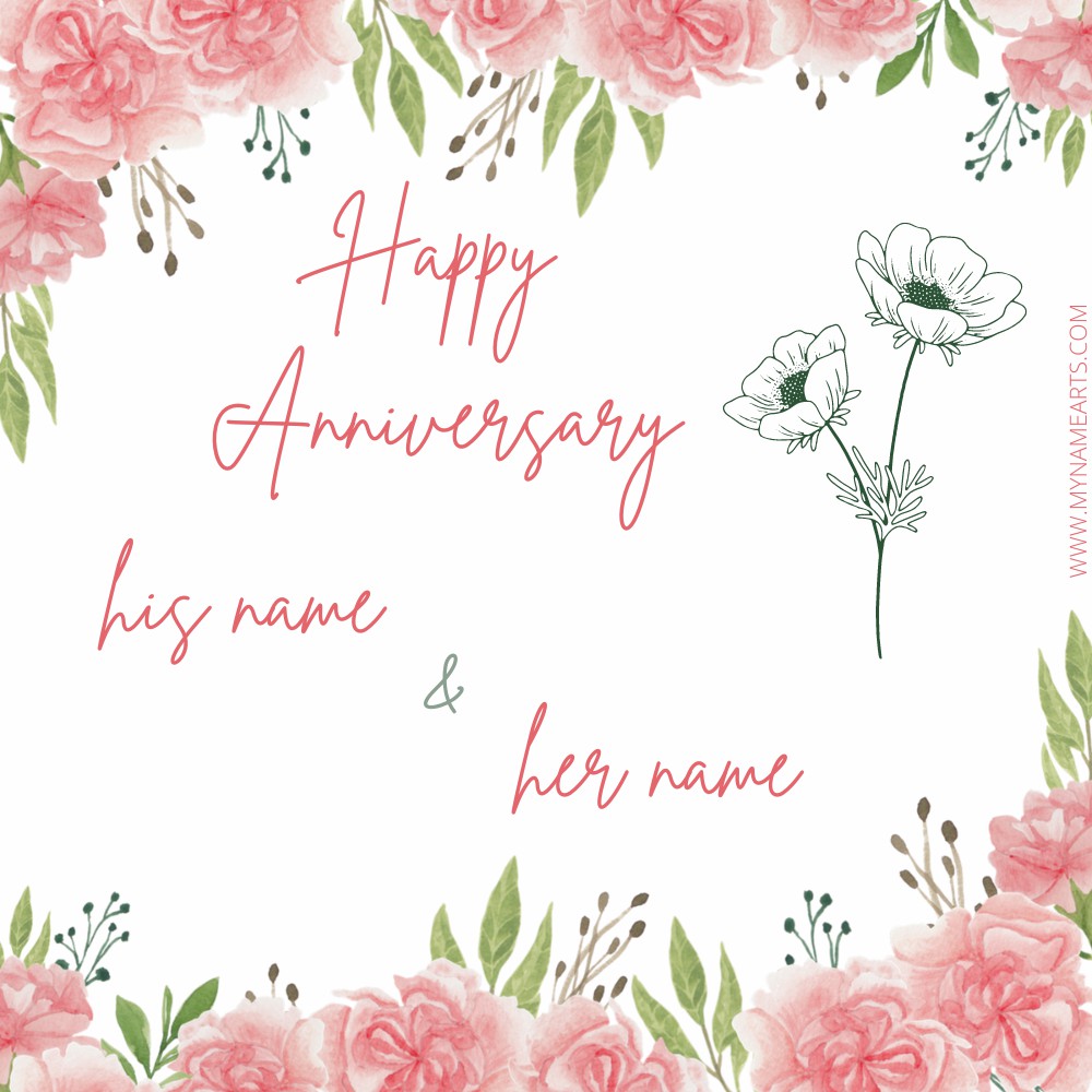 Floral Art Template For Anniversary Wishes With Name