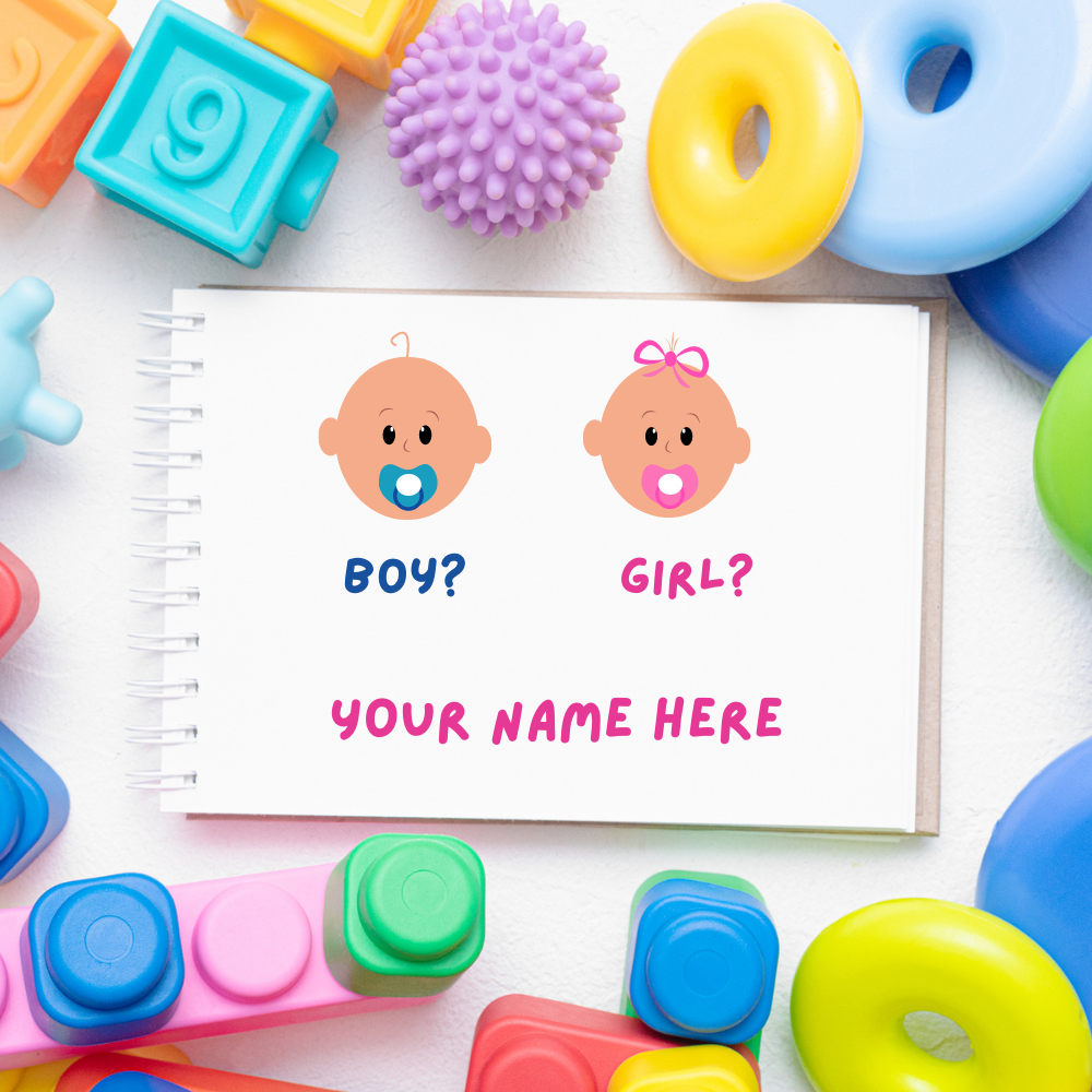 Gender Reveal Greeting Card Template With Name