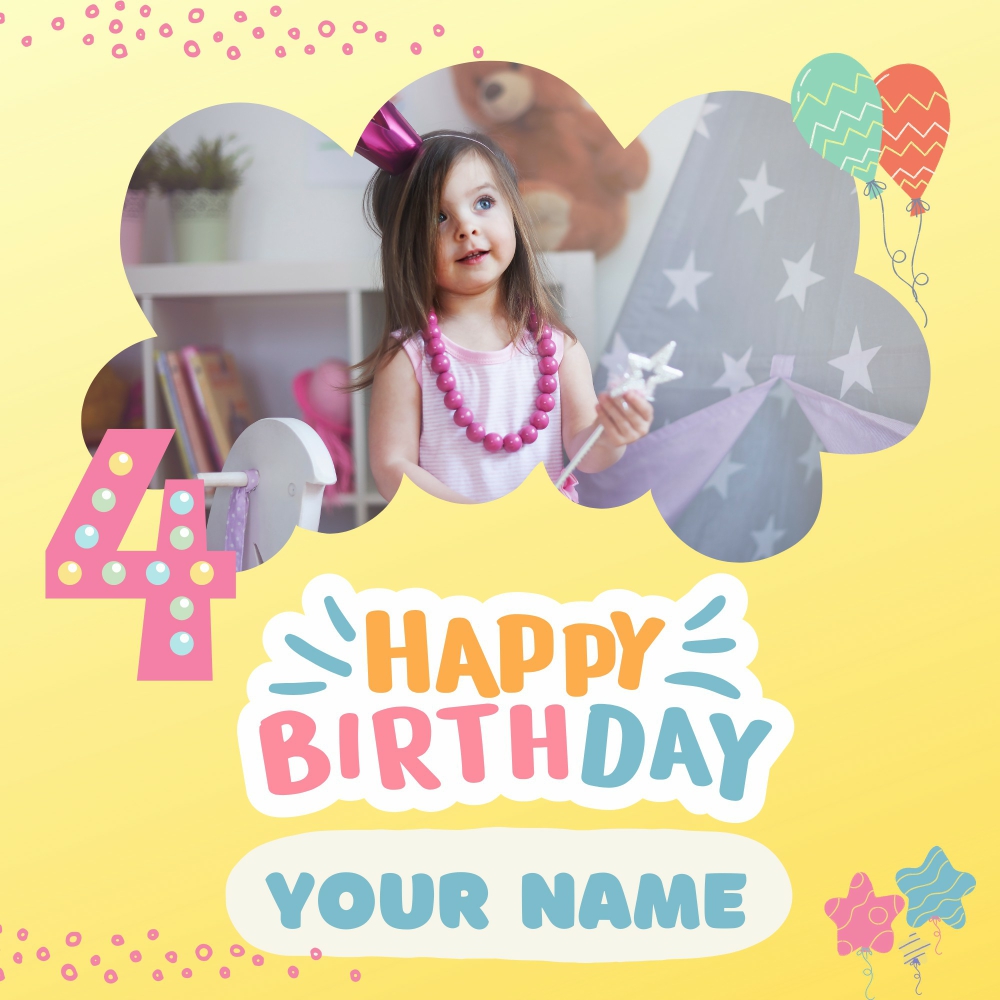 Happy Forth Birthday Wishes Greeting Card With Name
