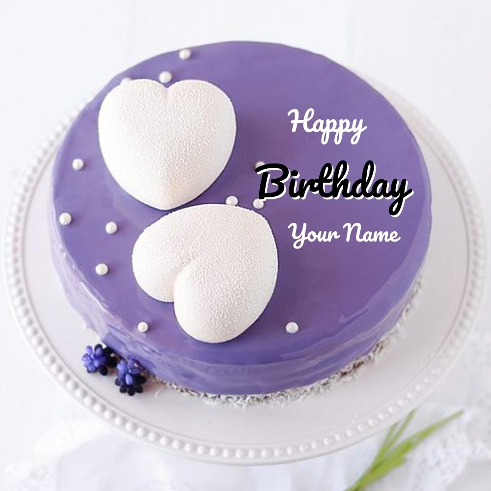 Romantic Purple Heart Cake With Custom Name