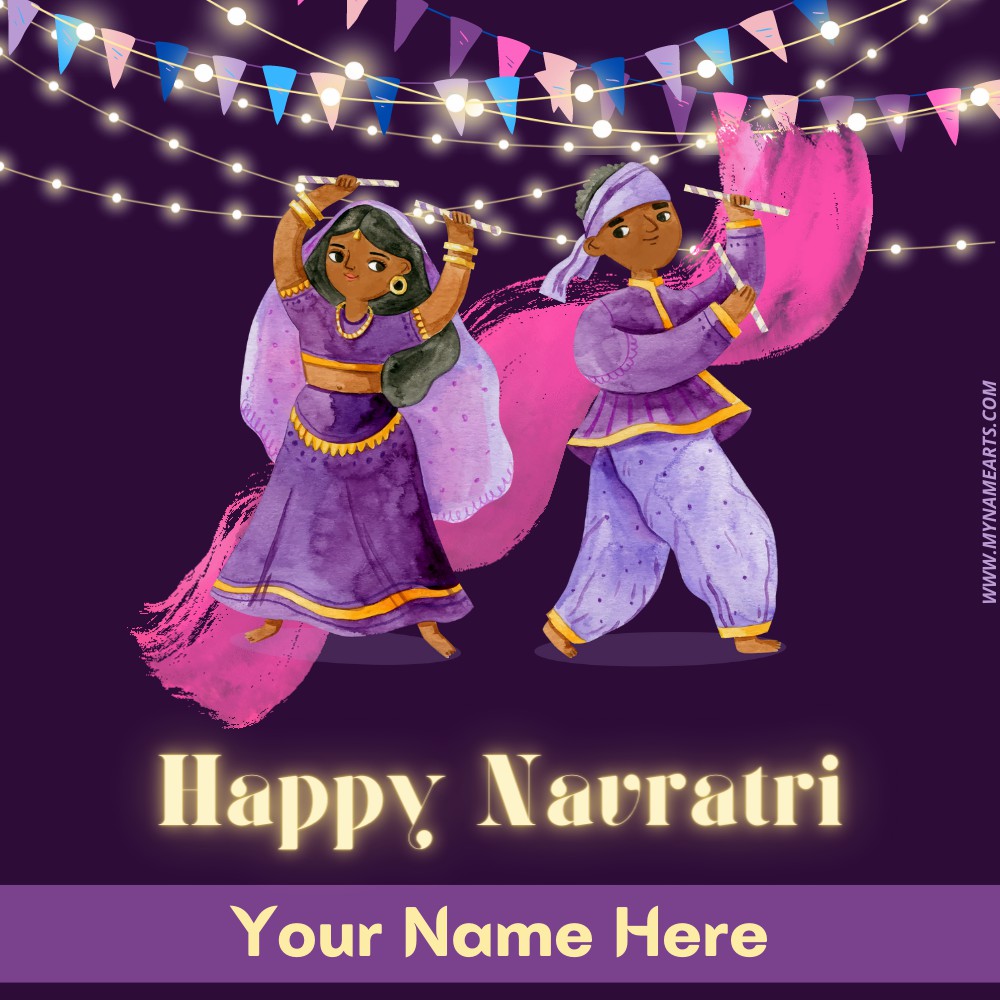 Navratri Dandiya Celebration Greeting With Name