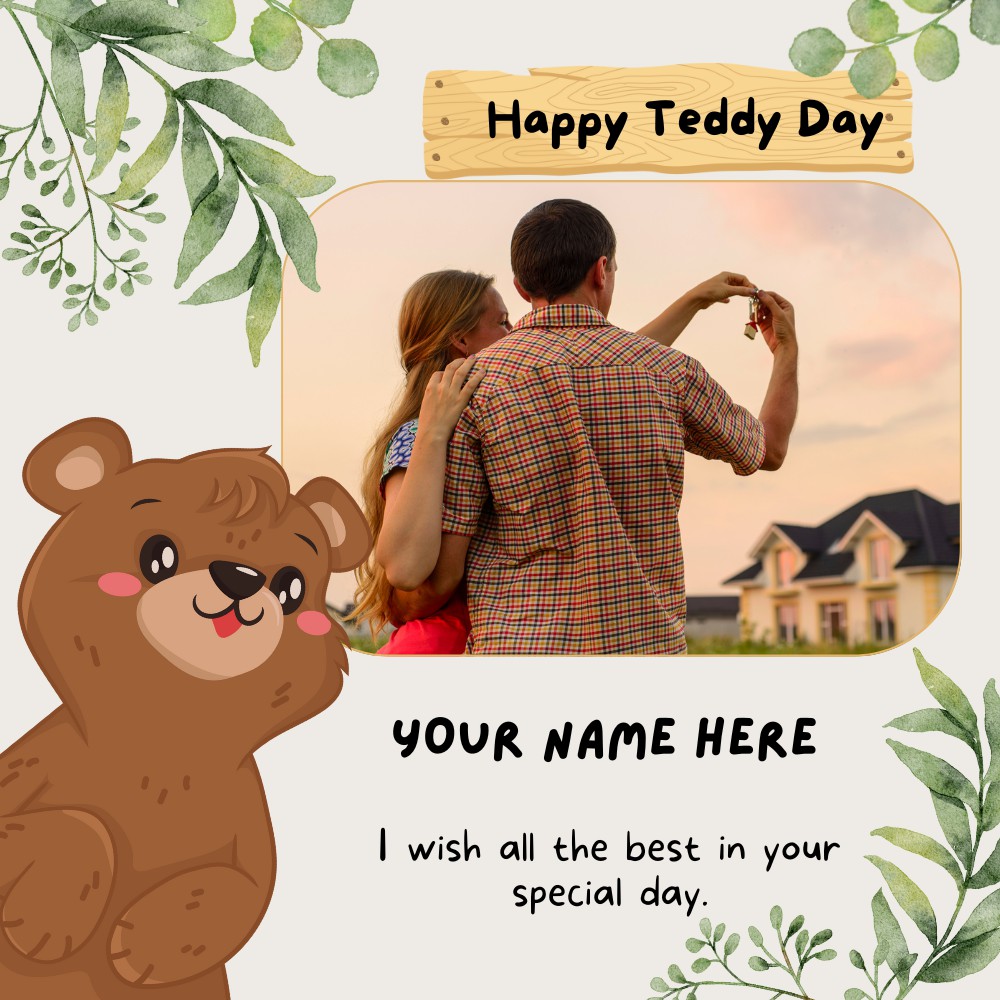Happy Teddy Day 2023 Romantic Photo Frame With Couple Photo