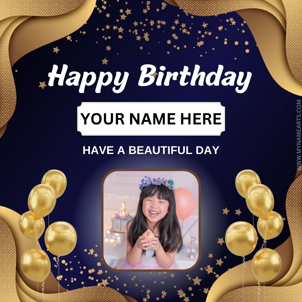 Elegant Happy Birthday Greeting Frame With Name and Photo