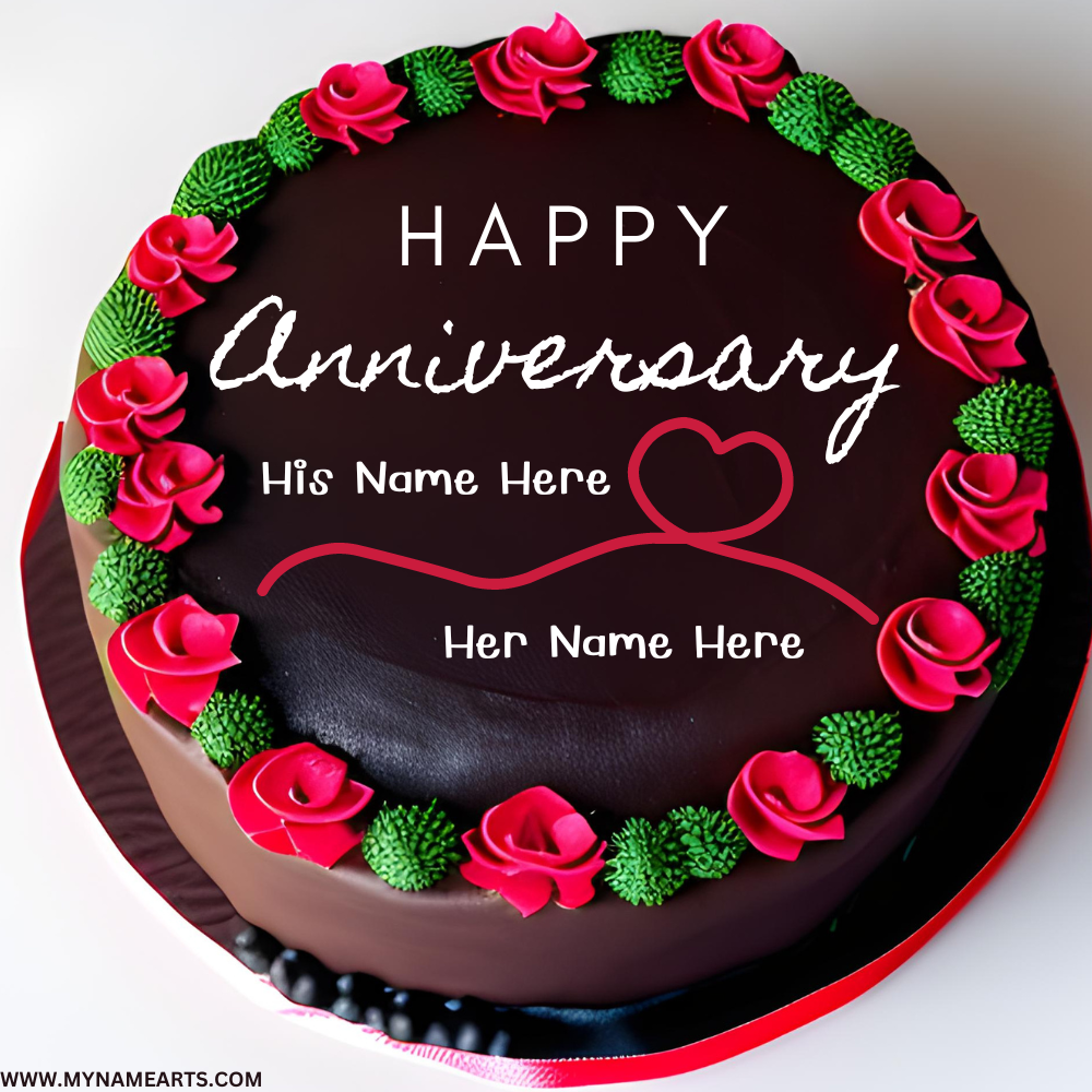 Happy Anniversary Fontend Cake With Couple Name