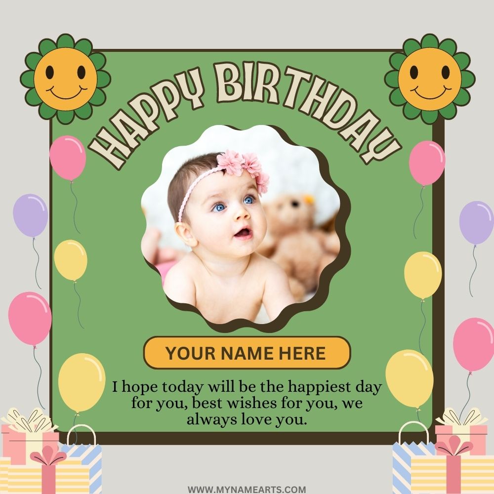 Joyful Happy Birthday Wishing Card With Photo and Name Edit