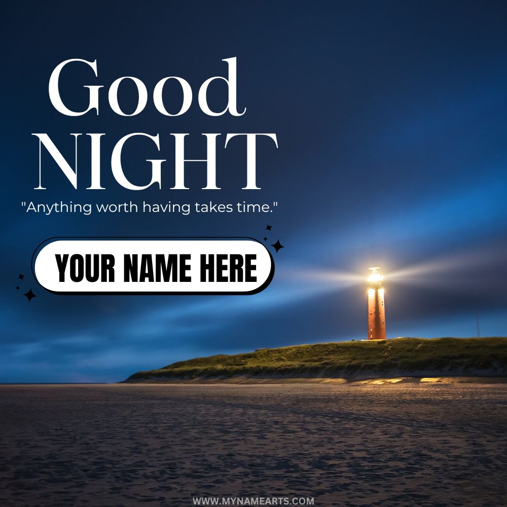 Peaceful Sea Shore Good Night Image With Custom Name