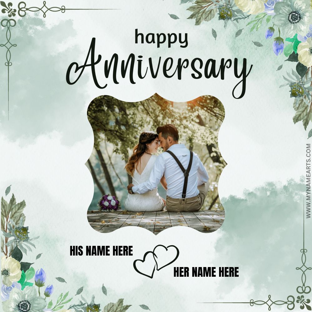 Romantic Couple Happy Anniversary Photo Frame With Name