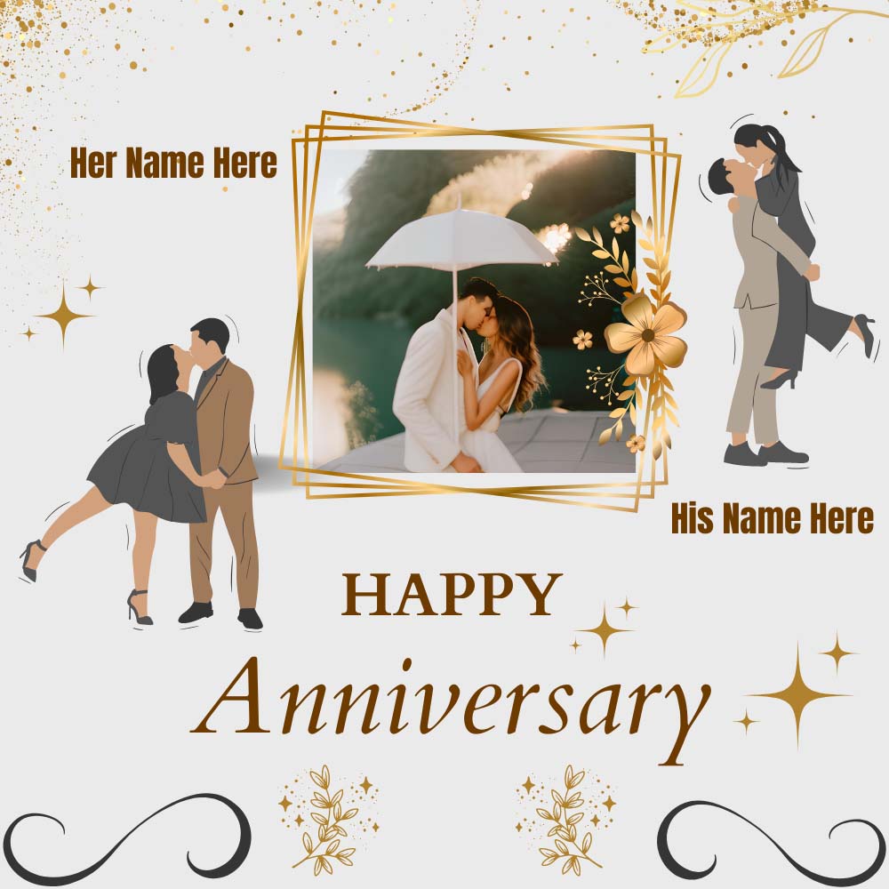 Happy Anniversary Designer Frame with Photo and Name