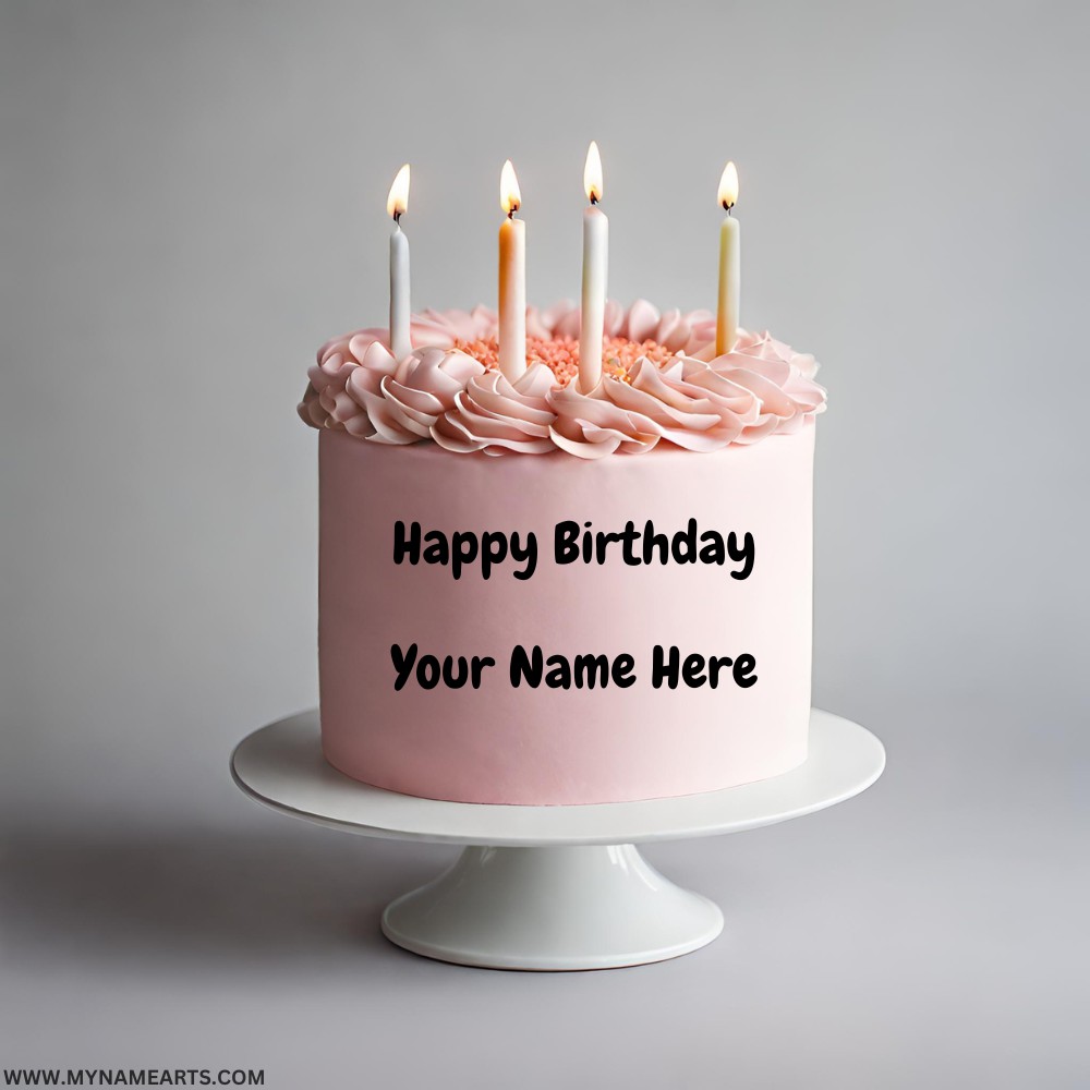 Pink Birthday Wishes Cake For Girls With Your Name
