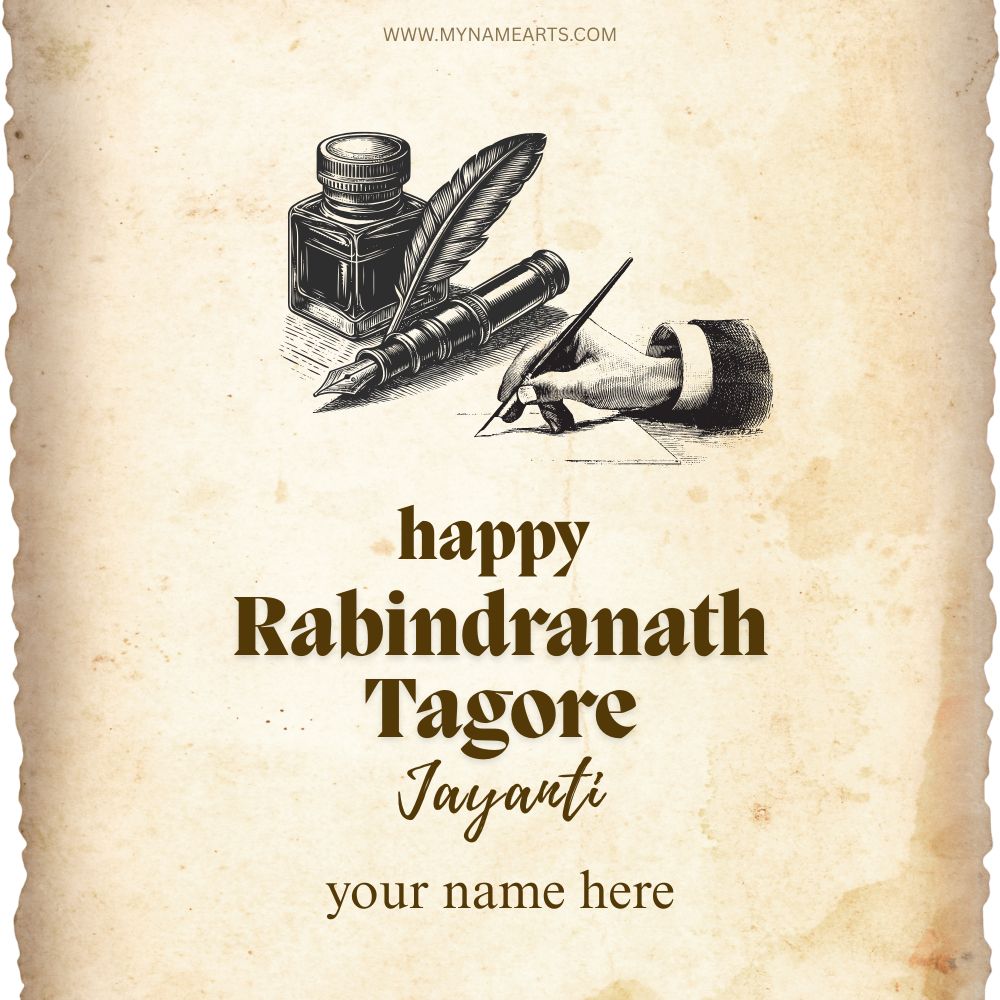 Rabindranath Tagore Jayanti card with name online free